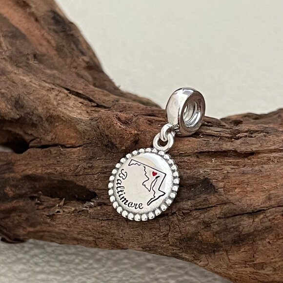 Pandora Baltimore Map Exclusive S925 Silver Dangle Charm - Picture 1 of 5